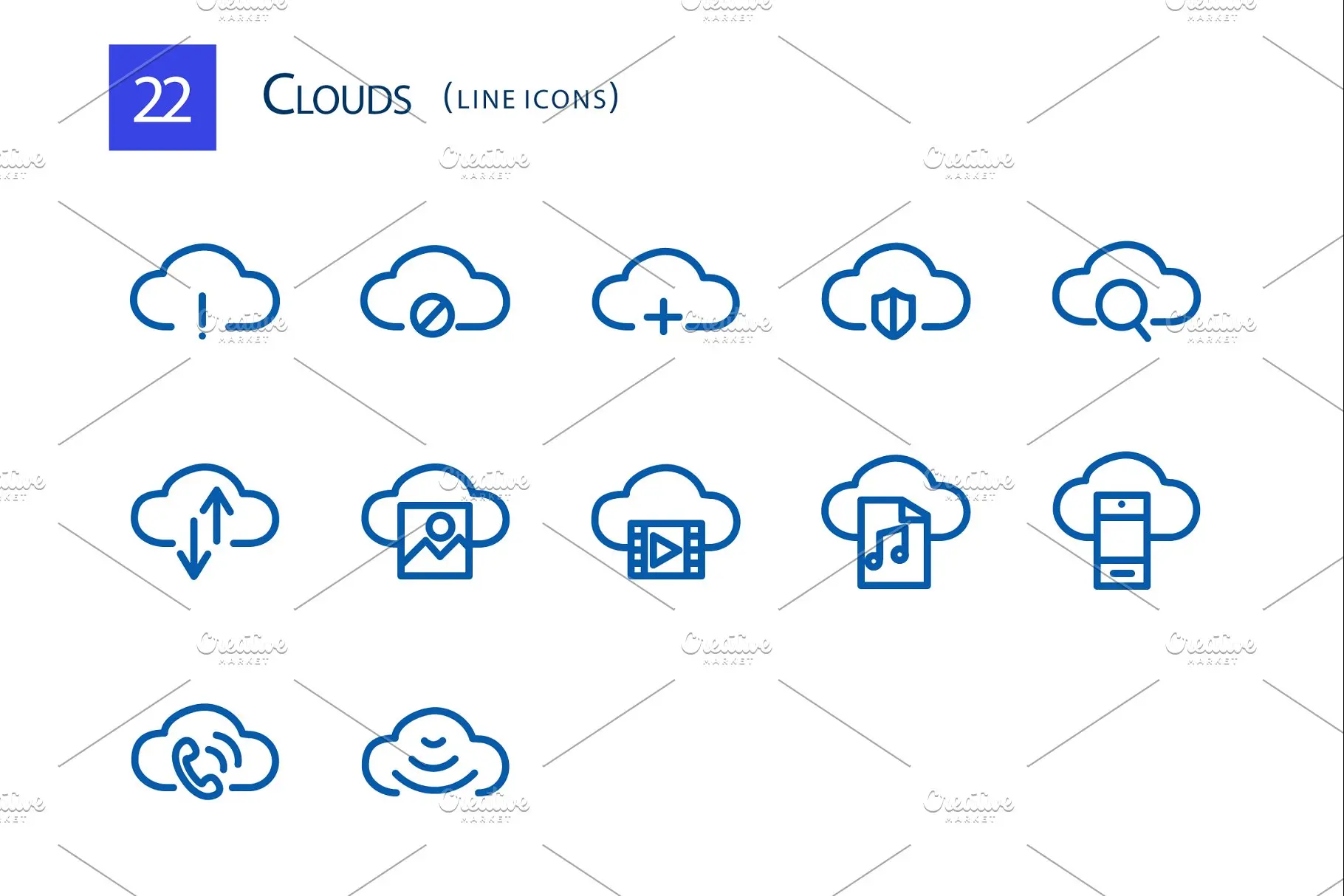 云存储矢量图标素材 22 Clouds Line Icons插图1