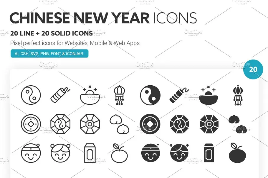 中国新年元素图标 Chinese New Year Icons插图