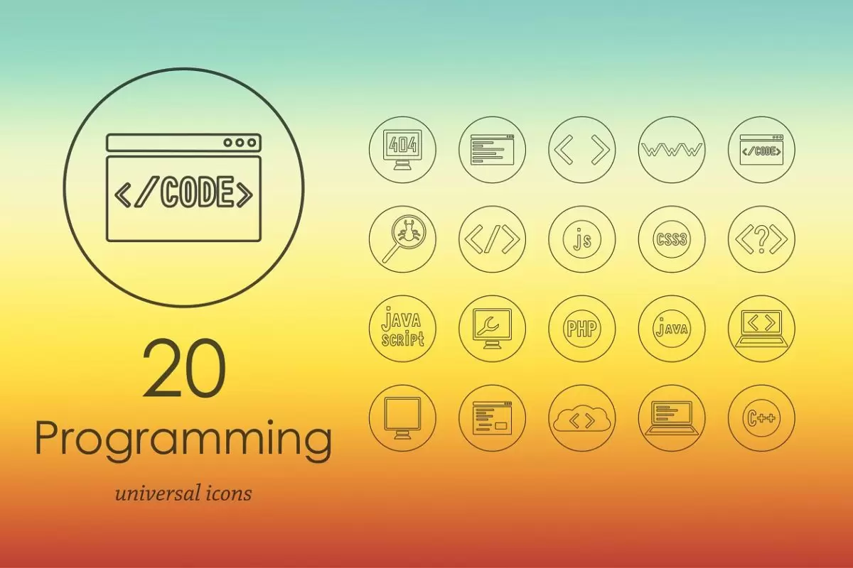 编程图标素材 20 programming line icons免费下载