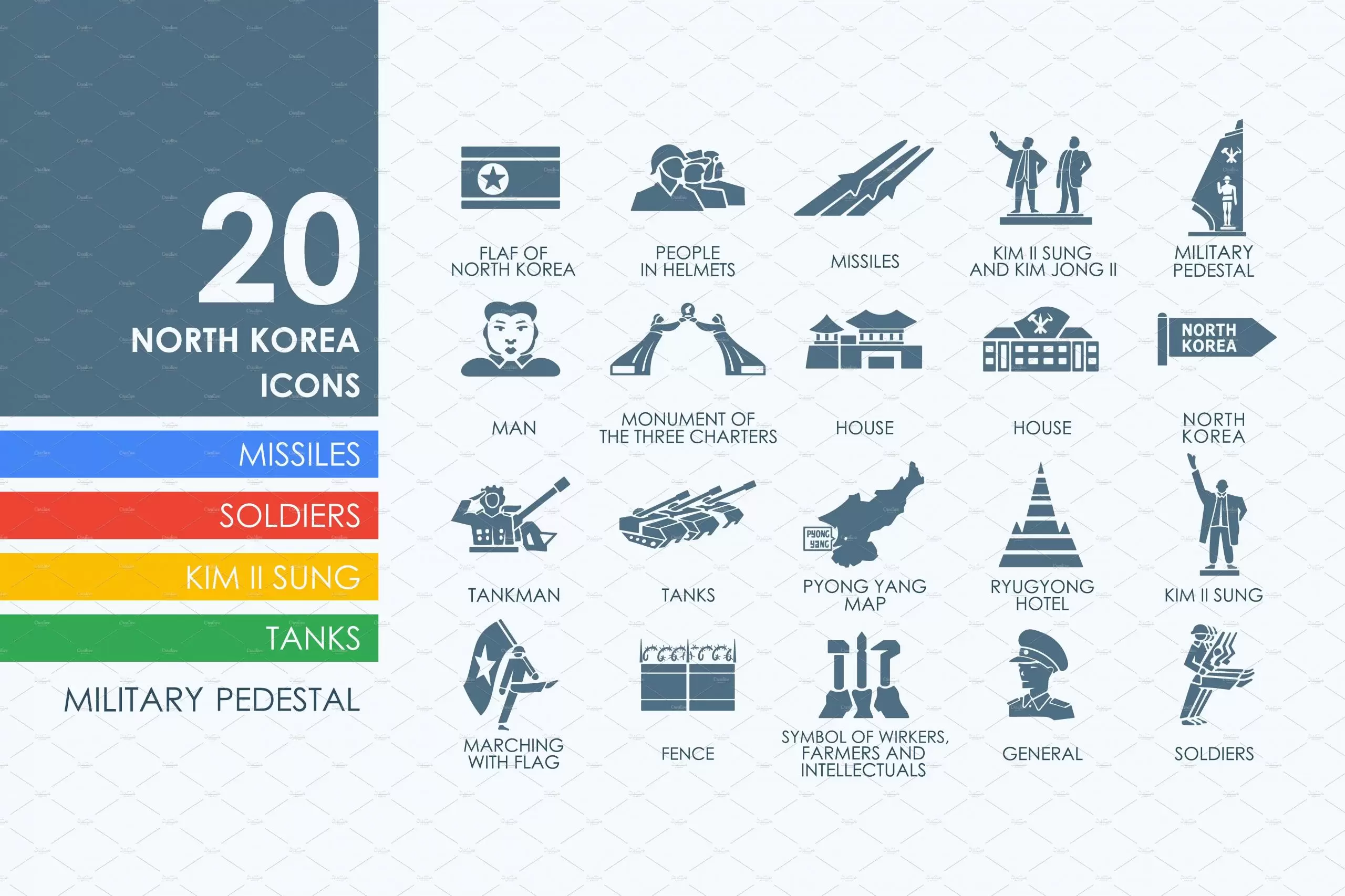 朝鲜图标素材 Set of North Korea icons插图
