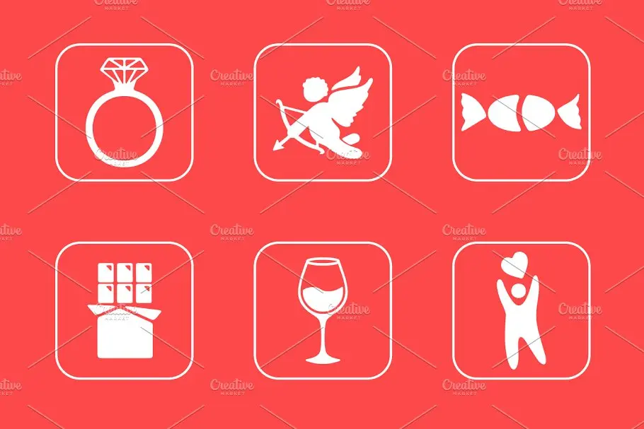 情人节图标素材 20 Valentine’s Day simple icons插图2