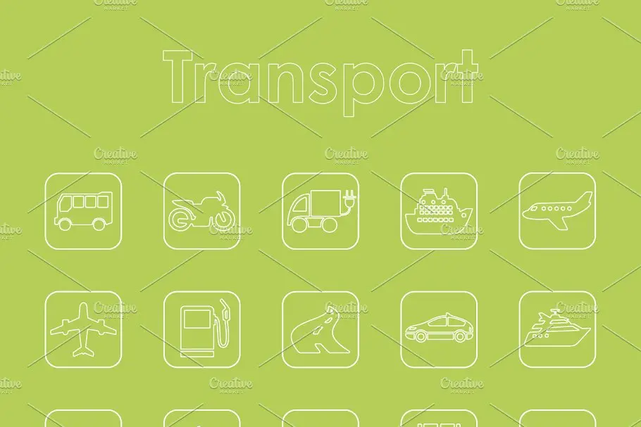 简单的交通工具图标 25 TRANSPORT simple icons插图1