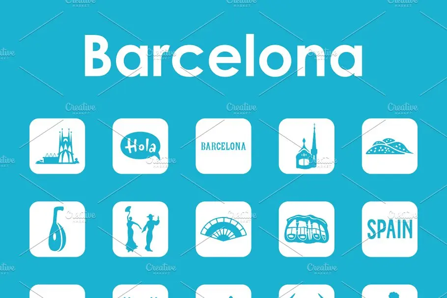 巴塞罗那元素图标 Barcelona simple icons插图