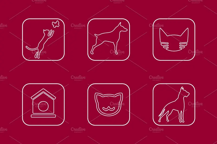 宠物图标素材 Set of pets simple icons插图1