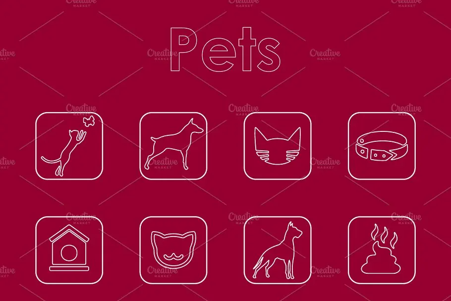 宠物图标素材 Set of pets simple icons插图