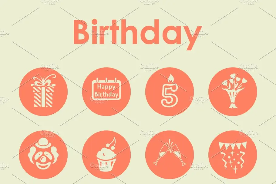 简单的生日元素图标 16 BIRTHDAY simple icons插图