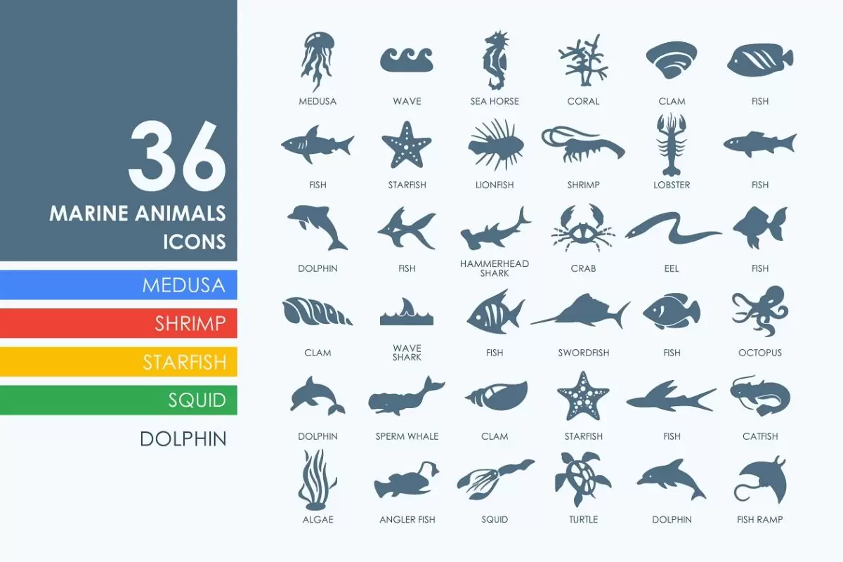 海洋动物图标素材 36 Marine Animals icons免费下载