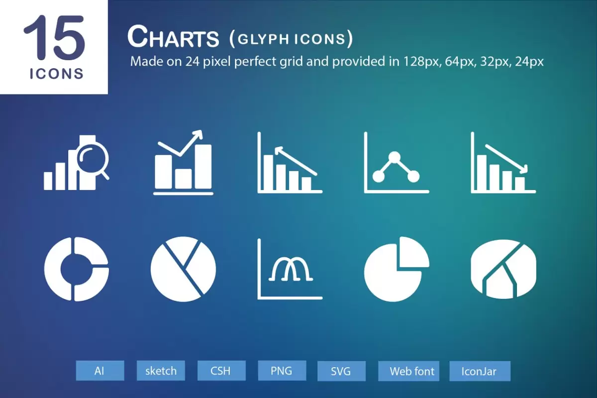 图表图标素材 15 Charts Glyph Icons免费下载