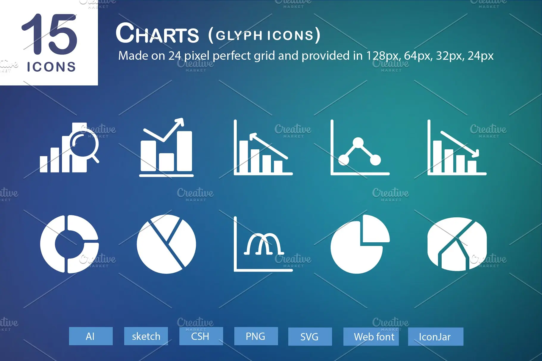 图表图标素材 15 Charts Glyph Icons插图