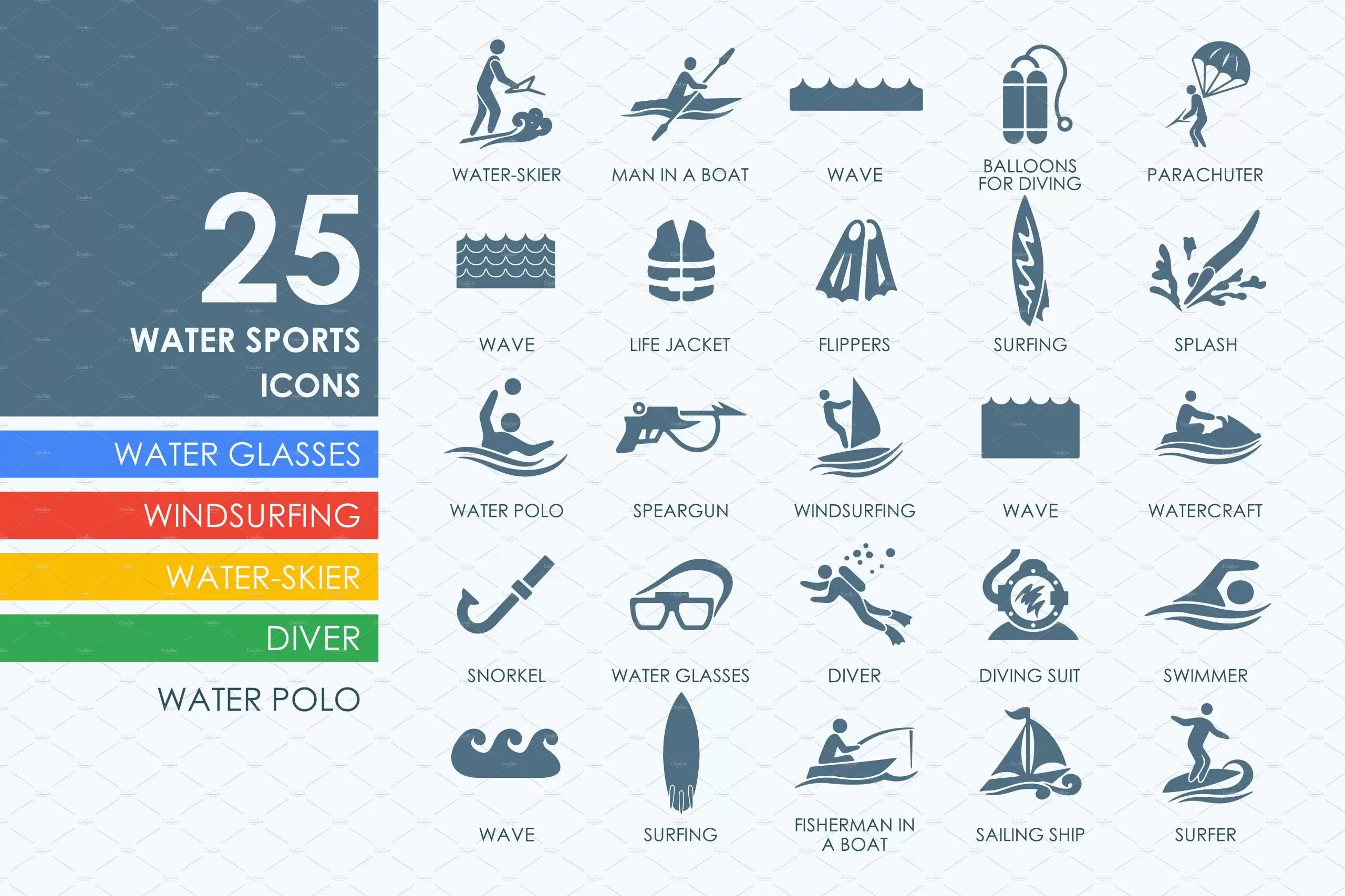 水上运动图标素材 25 Water Sports icons插图