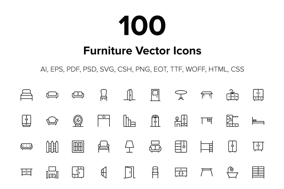 家具矢量图标素材 100 Furniture Icons插图