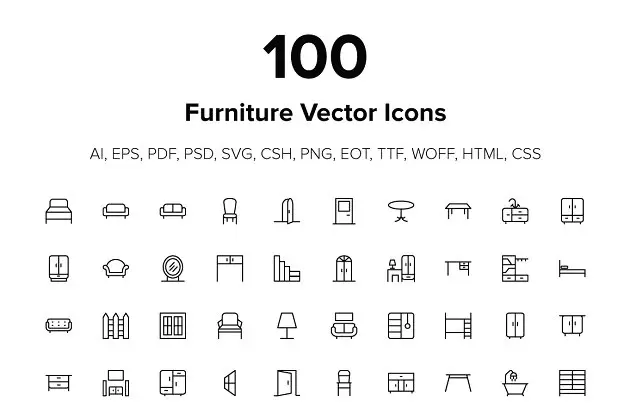 家具矢量图标素材 100 Furniture Icons免费下载