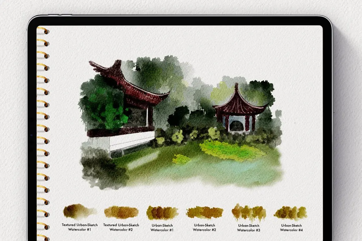 旅行水彩素描Procreate笔刷工具包 (brushset)插图2