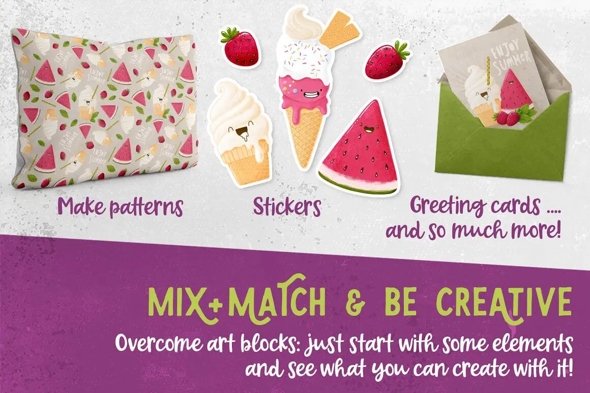创意冰淇淋和水果图案Procreate笔刷素材 (brushset,ai,eps)插图3