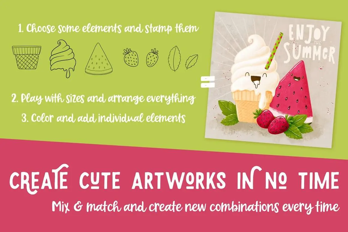 创意冰淇淋和水果图案Procreate笔刷素材 (brushset,ai,eps)插图2