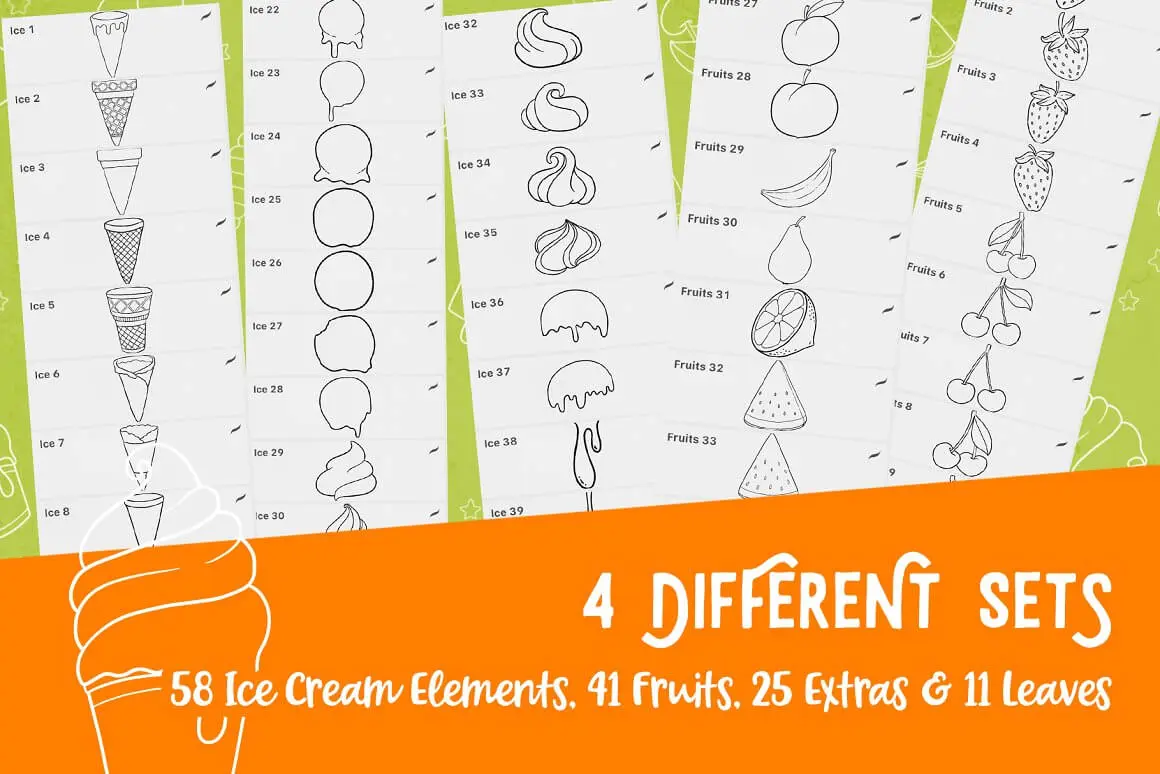 创意冰淇淋和水果图案Procreate笔刷素材 (brushset,ai,eps)插图1