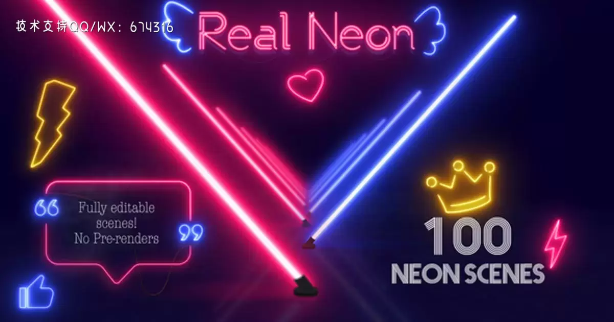 真正的霓虹灯发光特效文字AE视频模版Real Neon