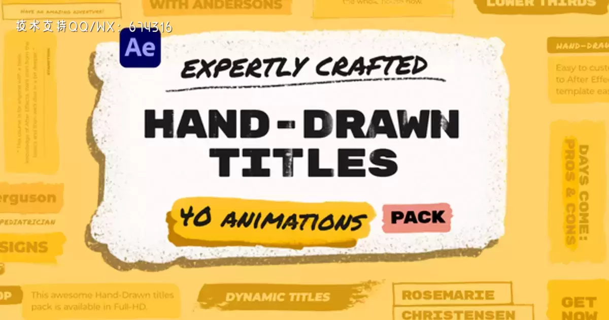 手绘画笔标题包AE视频模版Hand Drawn Brush Titles Pack