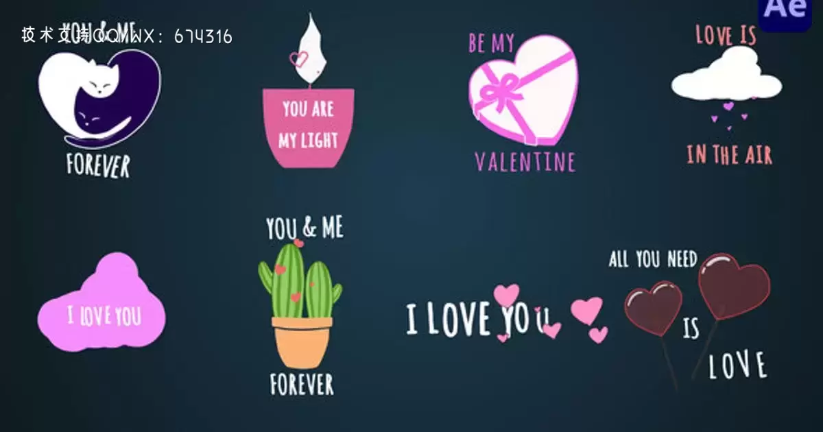 情人节文字动画文字特效素材AE视频模版Valentine’s Day text animations [After Effects]插图