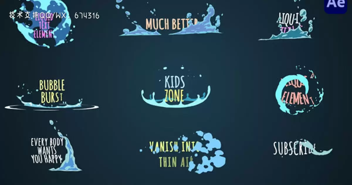 液体卡通标题fx特效文字AE视频模版Liquid Cartoon Titles [After Effects]