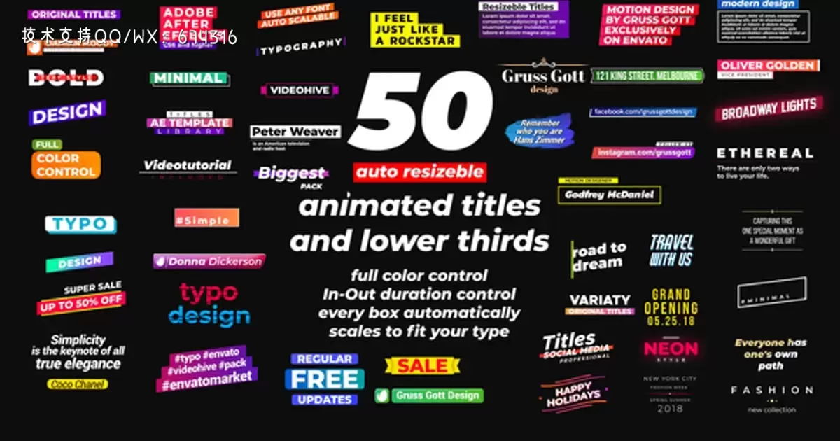 50组动态花字文字标题包AE视频模版Titles Pack插图
