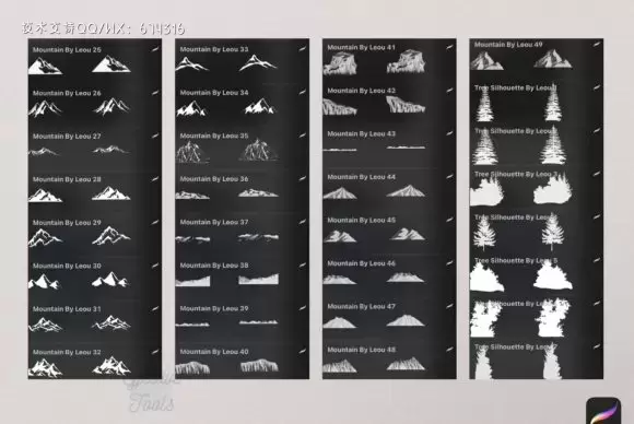 56个山峰Procreate印章笔刷素材插图 56个山峰Procreate印章笔刷素材插图
