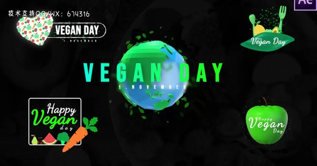 世界素食日标题AE视频模版World Vegan Day Titles