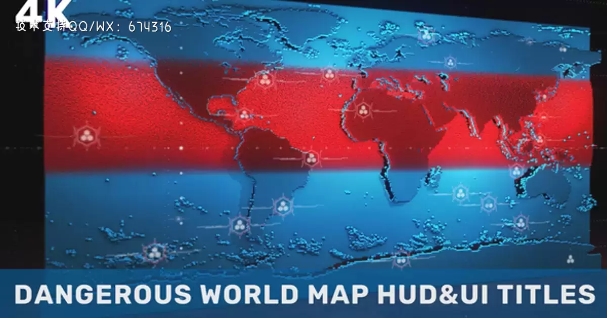 危险世界地图HUD UI标题AE视频模版Dangerous World Map HUD UI Titles
