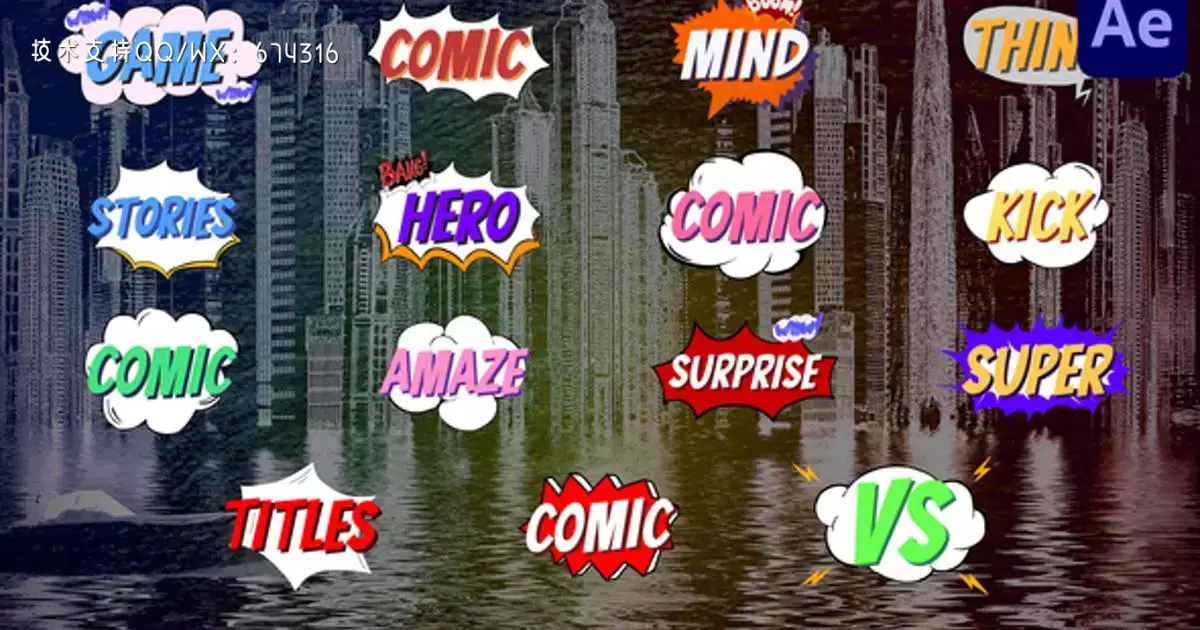 漫画标题和气泡动画元素AE视频模版Comic Titles And Speech Bubbles | After Effects