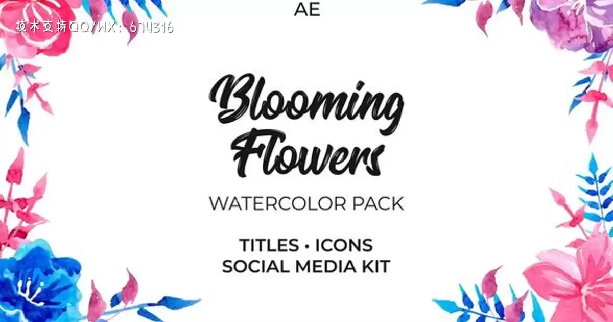 盛开的花朵文字水彩包AE视频模版Blooming Flowers. Watercolor Pack