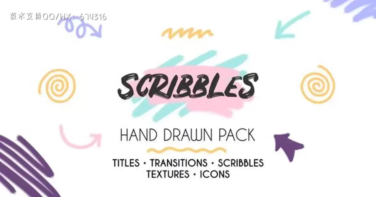涂鸦艺术创作手绘包AE视频模版Scribbles. Hand Drawn Pack