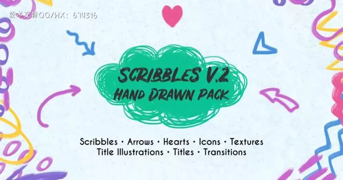 涂鸦艺术创作v.2手绘包AE视频模版Scribbles v.2. Hand Drawn Pack