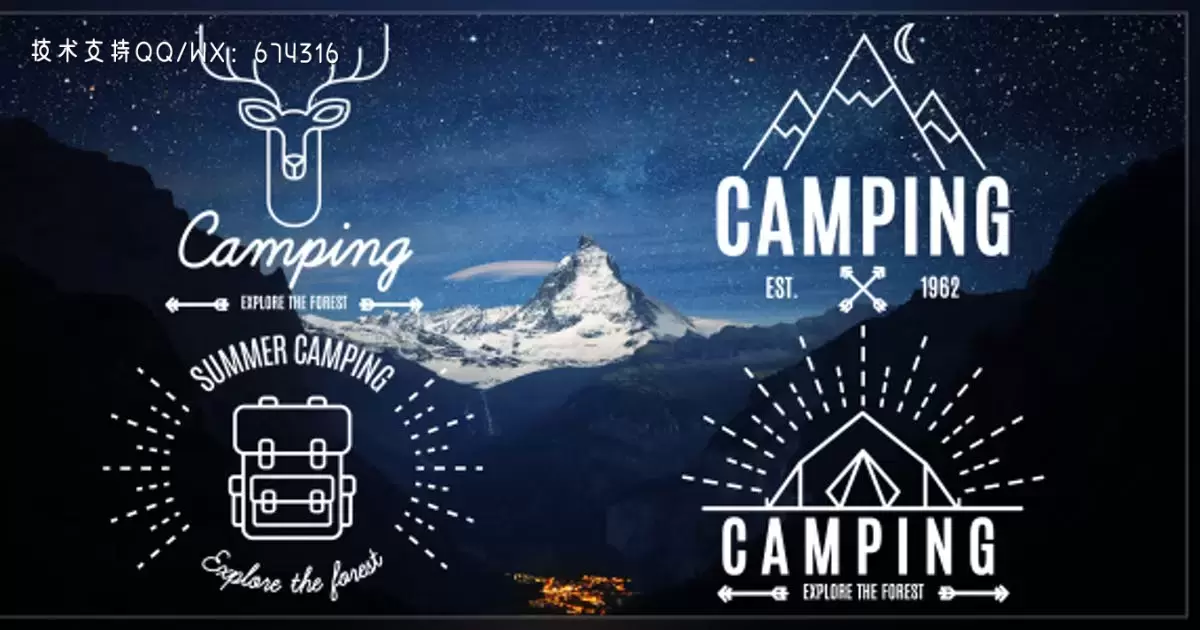野营灯线文字素材AE视频模版Camping Light Line插图