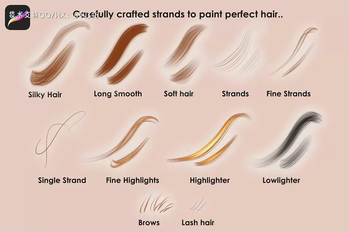 非常适合头发发丝的手绘绘画更多分类 Procreate笔刷集合插图1