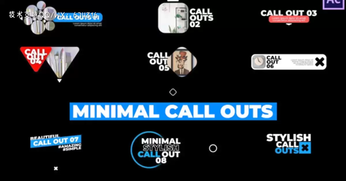 呼出动画图标字幕条AE视频模版Minimal Call Outs插图