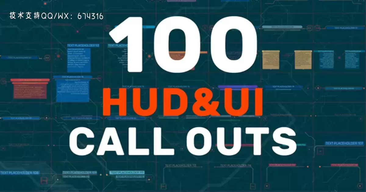 100 HUD UI调用科技元素AE视频模版100 HUD UI Call Outs插图