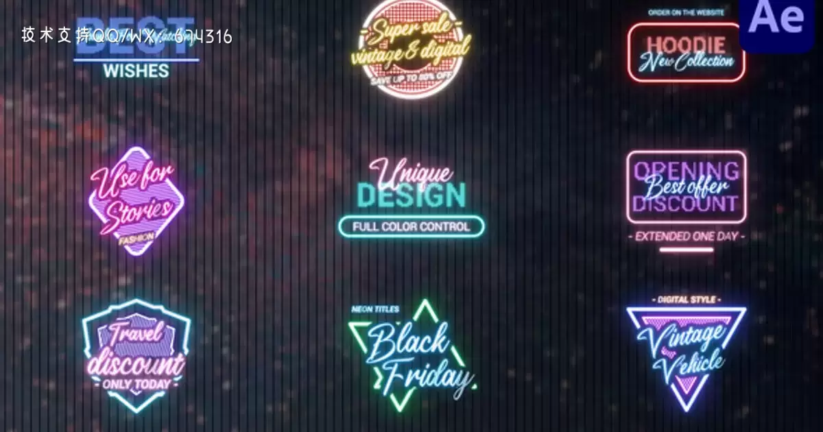 黑色星期五霓虹灯字幕AE视频模版Black Friday Neon Titles for After Effects插图