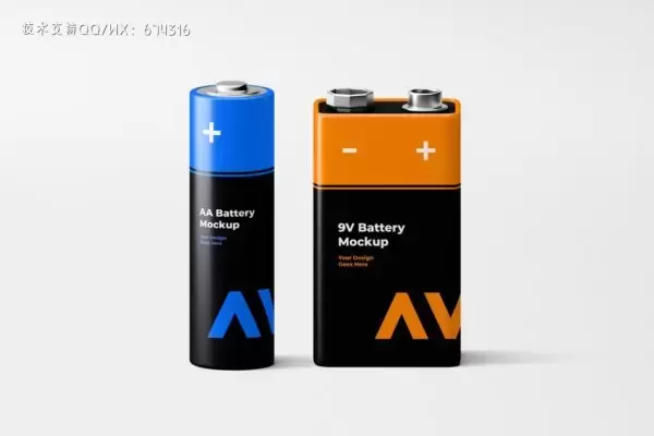 AA电池和9V电池品牌设计样机 (PSD)免费下载