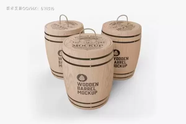 木桶酒桶容器品牌包装设计样机 (PSD)免费下载