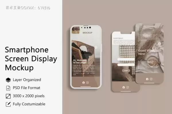 智能手机屏幕显示样机 (PSD)免费下载
