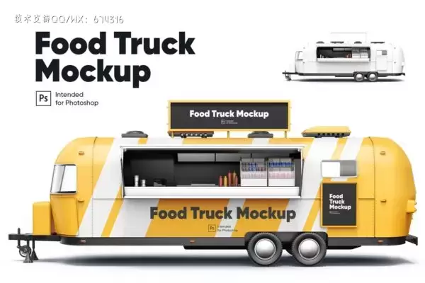 食品卡车车身广告设计样机 (PSD)免费下载