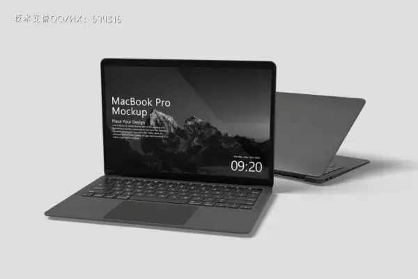 黑色MacBook苹果笔记本电脑样机模板 (PSD)免费下载