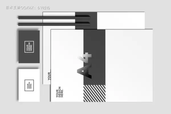 办公文具纸张和名片VI设计样机 (PSD)免费下载