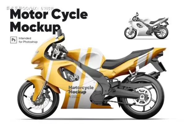 摩托车车身广告设计样机模板 (PSD)免费下载