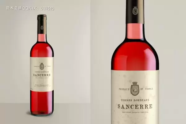 玫瑰色葡萄酒瓶品牌标签设计样机 (PSD)免费下载