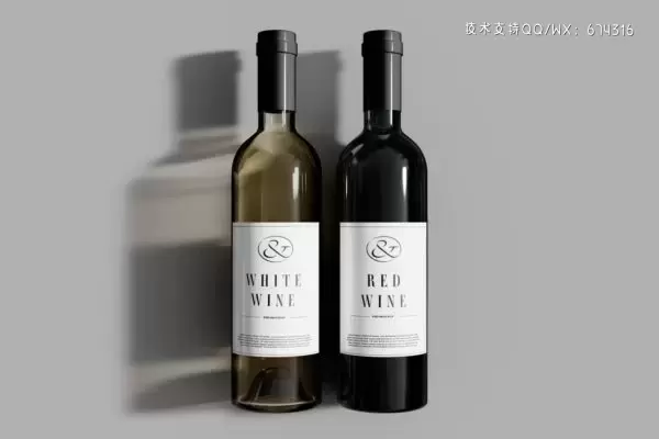 红白葡萄酒瓶品牌标签设计样机 (PSD)免费下载