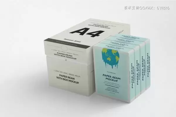 A4尺寸纸令&纸盒包装设计样机 (PSD)免费下载