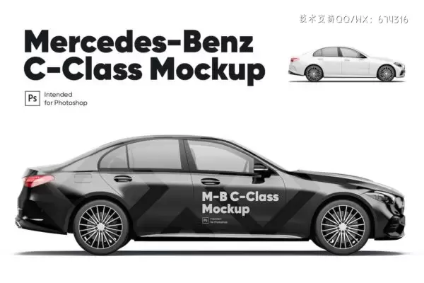 梅赛德斯奔驰C级轿车车身广告设计样机 (PSD)免费下载