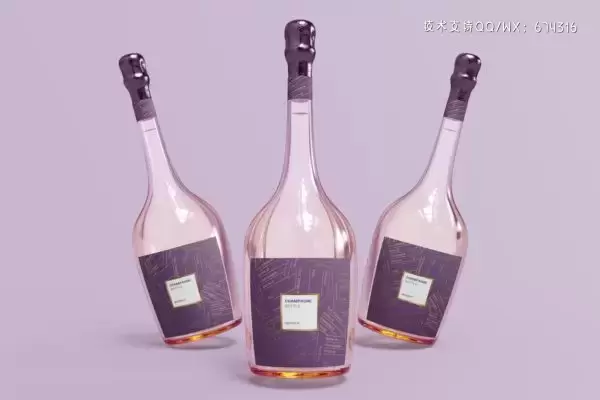 三个香槟瓶漂浮样机 (PSD)免费下载