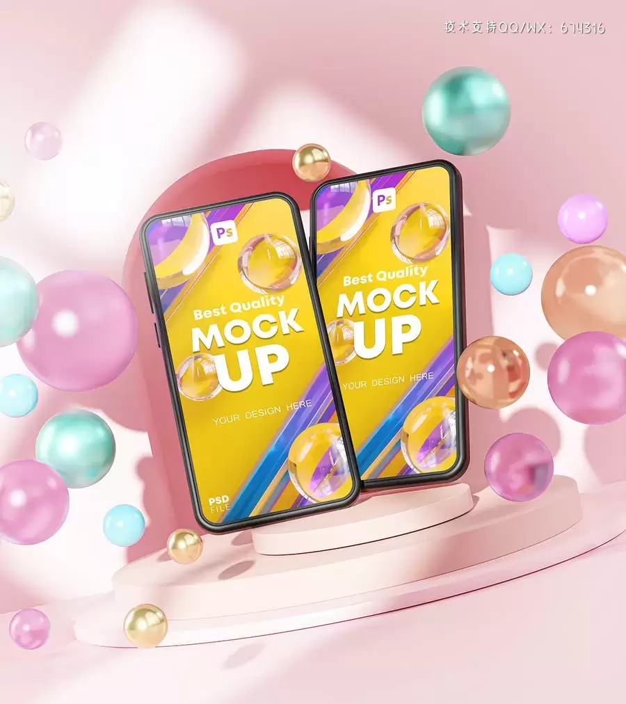 时尚高端可爱清新时尚3D场景手机APP UI样机展示模型mockups插图1